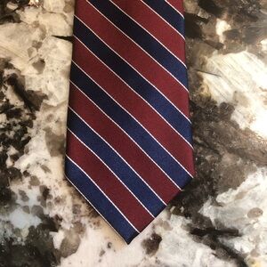 Tommy Hilfiger Repp 100% Silk Tie - Burgundy Red & Blue